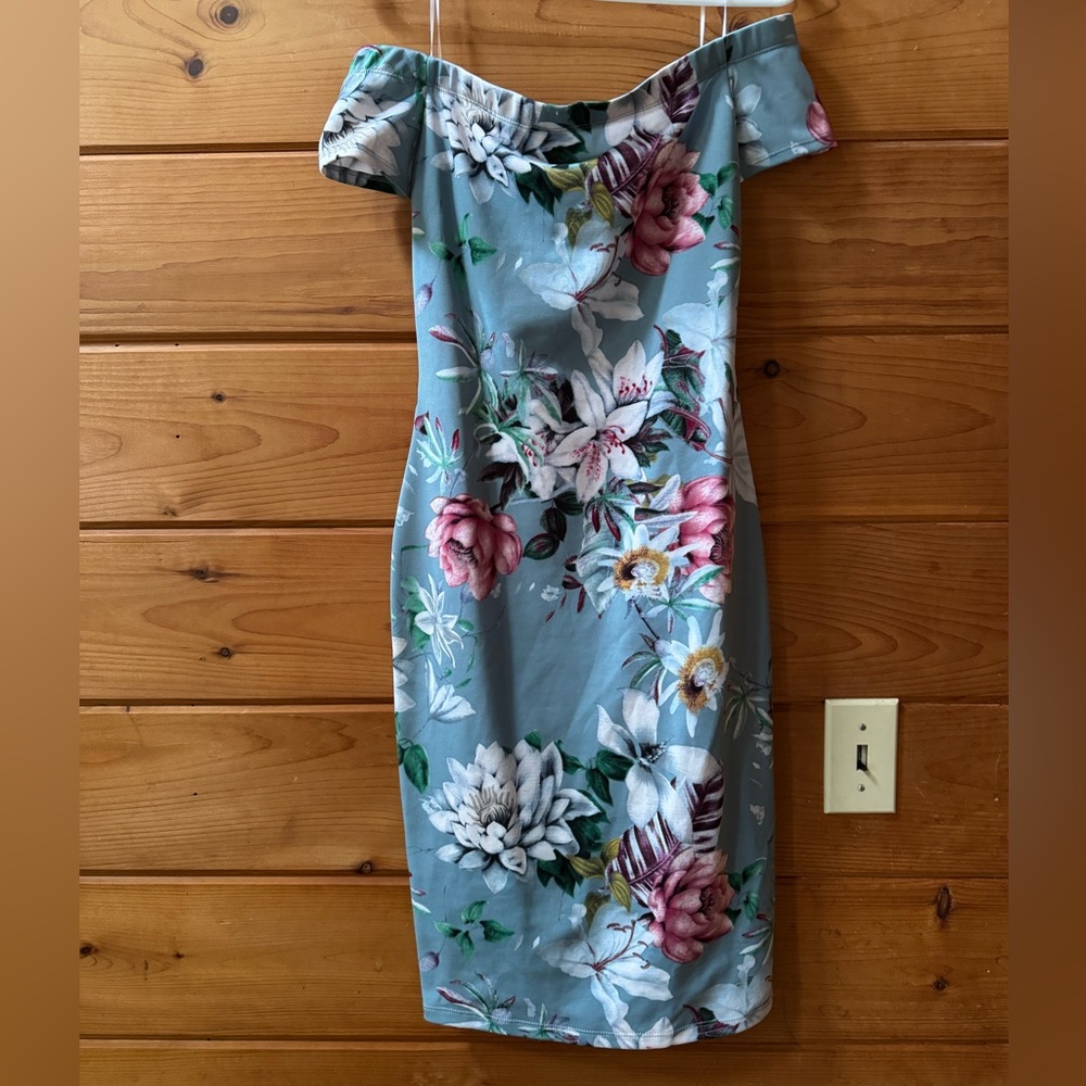 Windsor One Shoulder Floral Dress - Blue and Pink